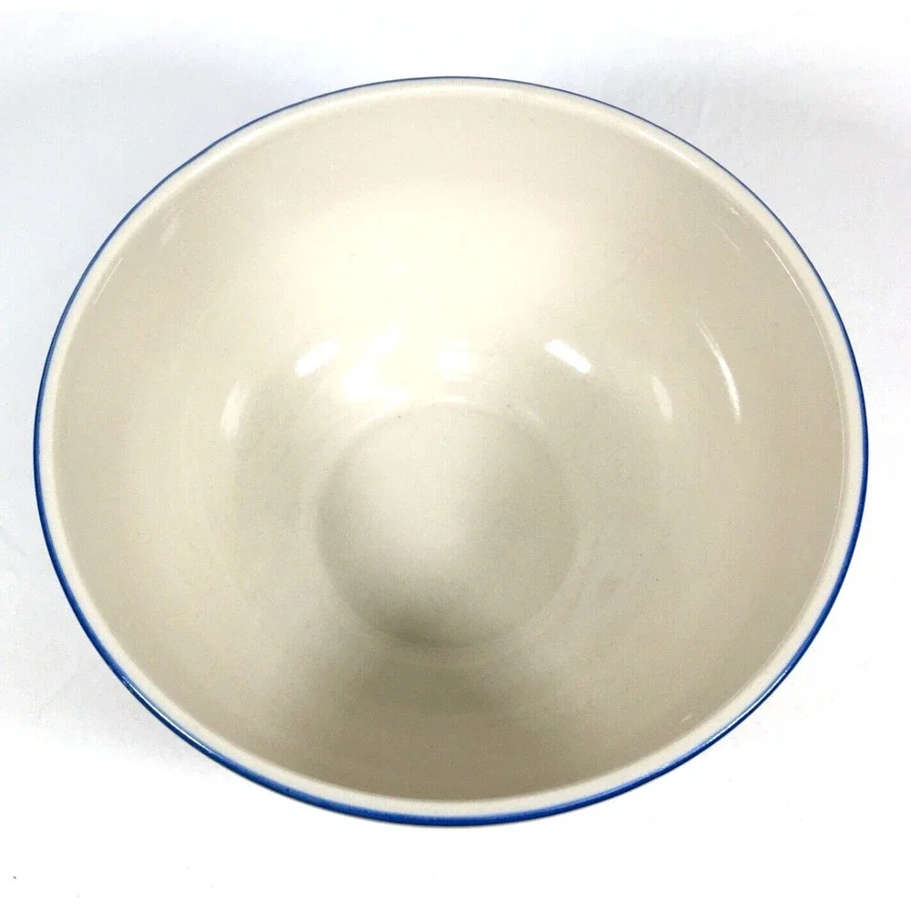 Vtg Yellow Ware Ceramic Blue Floral Leaf 8.5